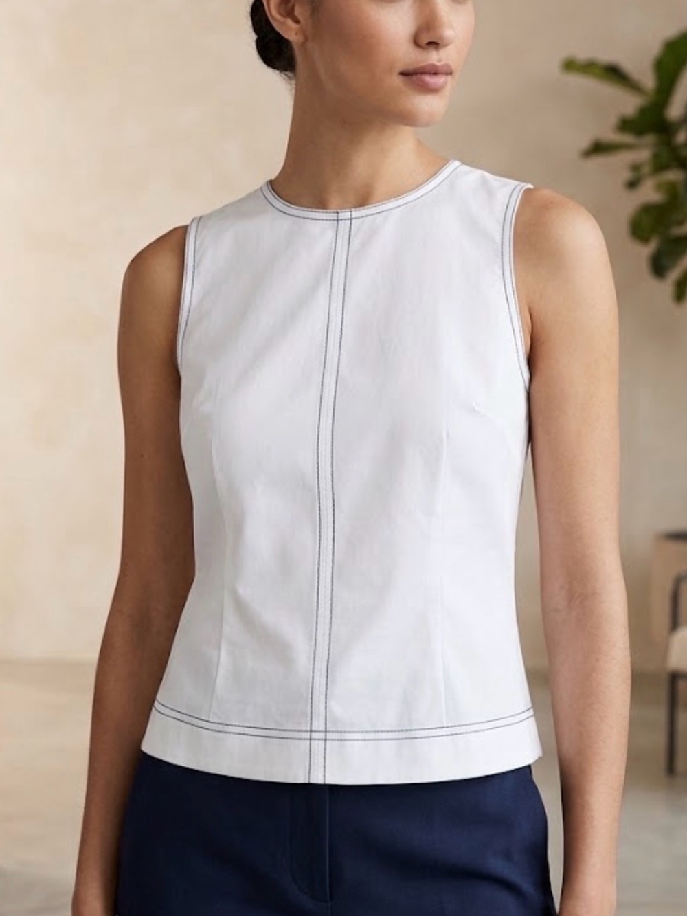 J. Crew White Sleeveless Top with Contrast Stitching